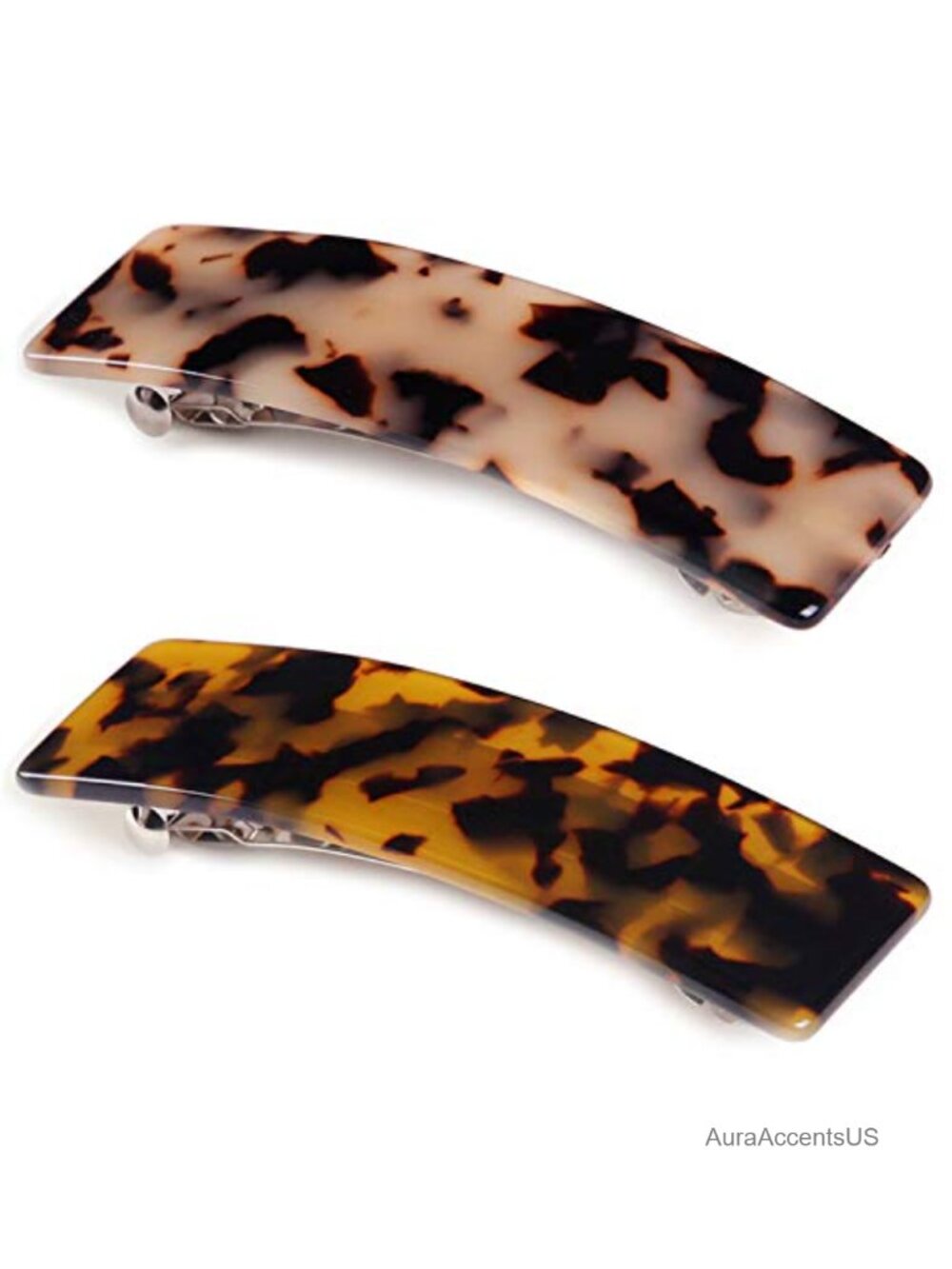 2 Celluloid Rectangle Hair Barrettes for Women Tortoise